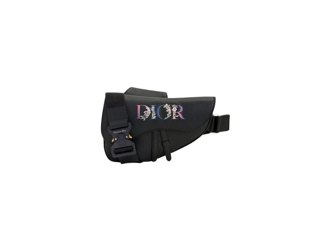 Dior Dior Saddle Bag In Black Grained Calfskin With Flowers Signature
