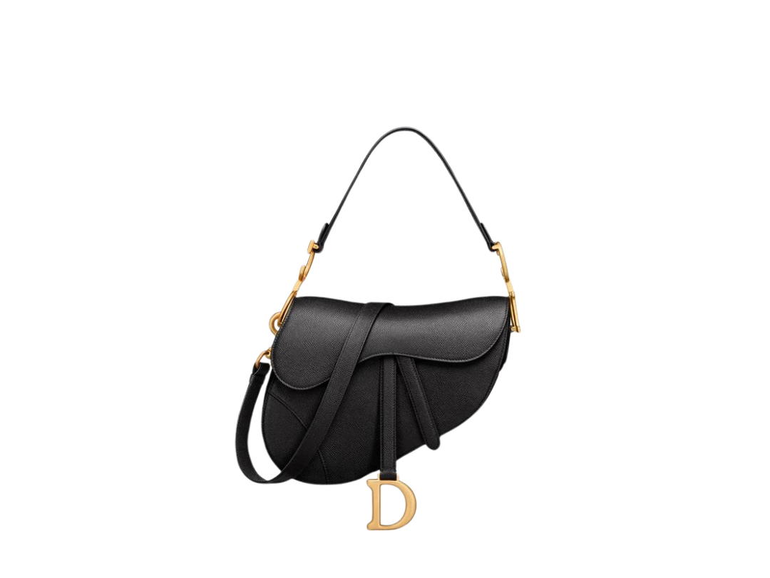 Dior Dior Saddle Bag In Black Grained Calfskin With Gold Hardware