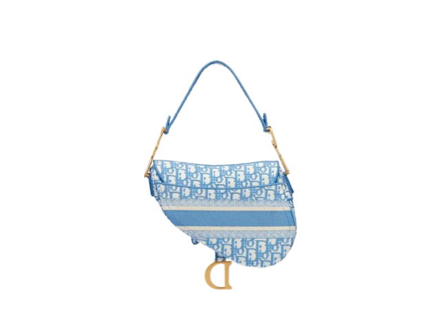Dior Dior Saddle Bag In Cornflower Blue Oblique Embroidery With Gold Hardware - view 2