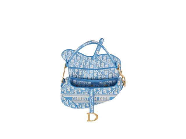 Dior Dior Saddle Bag In Cornflower Blue Oblique Embroidery With Gold Hardware - view 3
