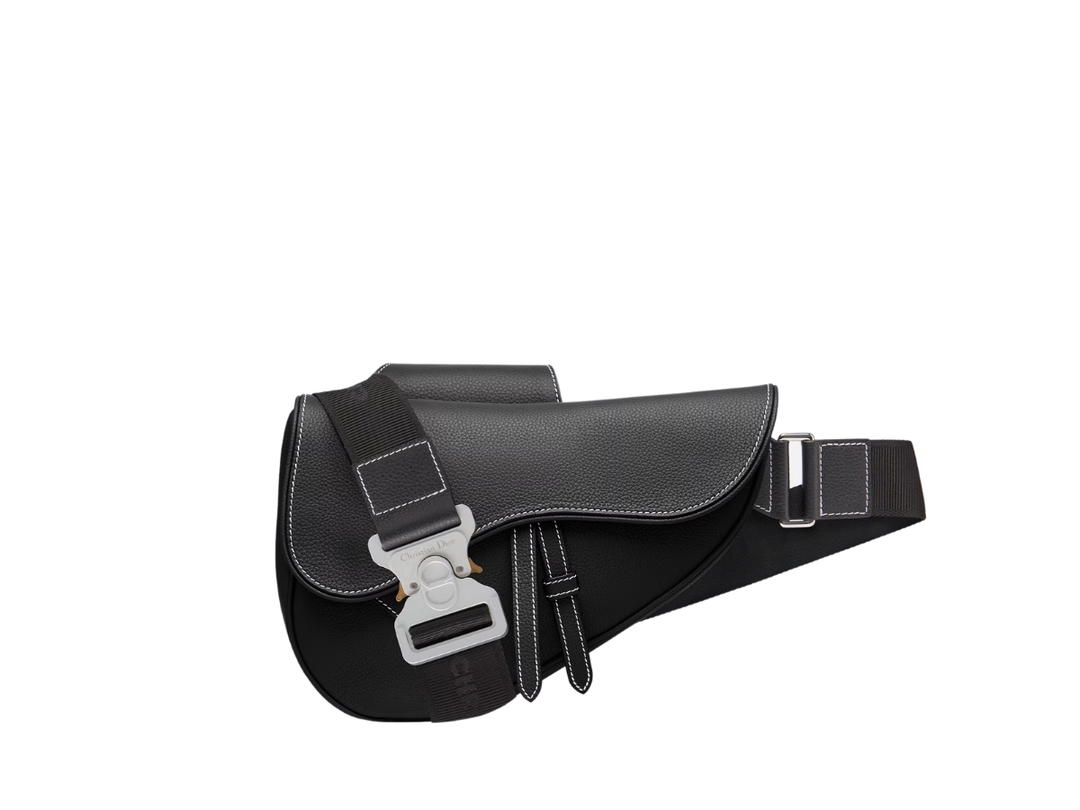 Dior Dior Saddle Bag In Grained Calfskin With Aluminum Buckle Black