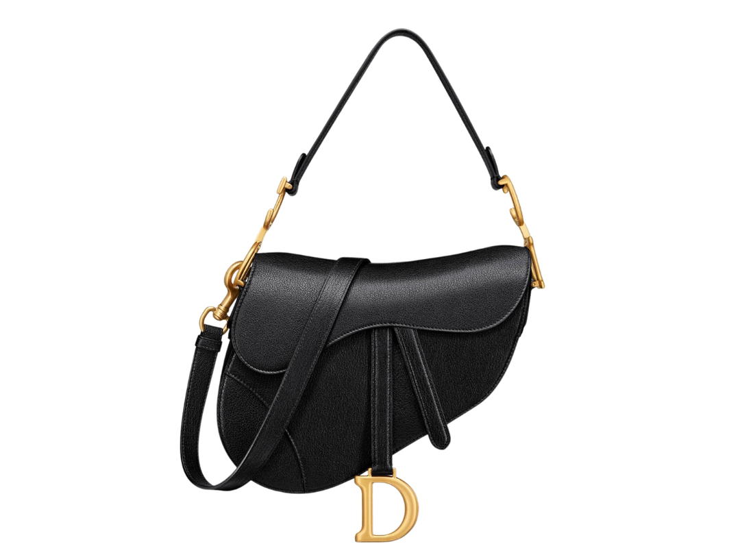 Dior Dior Saddle Bag With Strap In Black Goatskin With Magnetic D Stirrup Closure