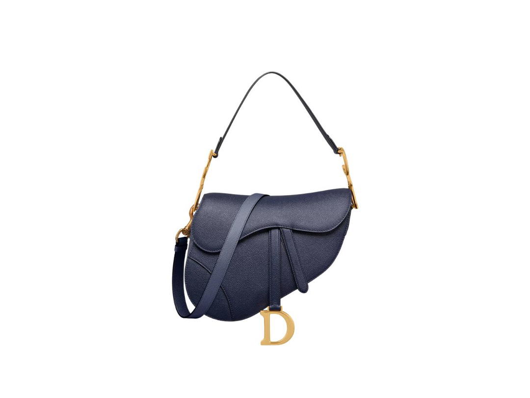 Dior Dior Saddle Bag With Strap In Indigo Blue Grained Calfskin