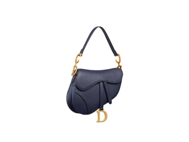 Dior Dior Saddle Bag With Strap In Indigo Blue Grained Calfskin - view 2