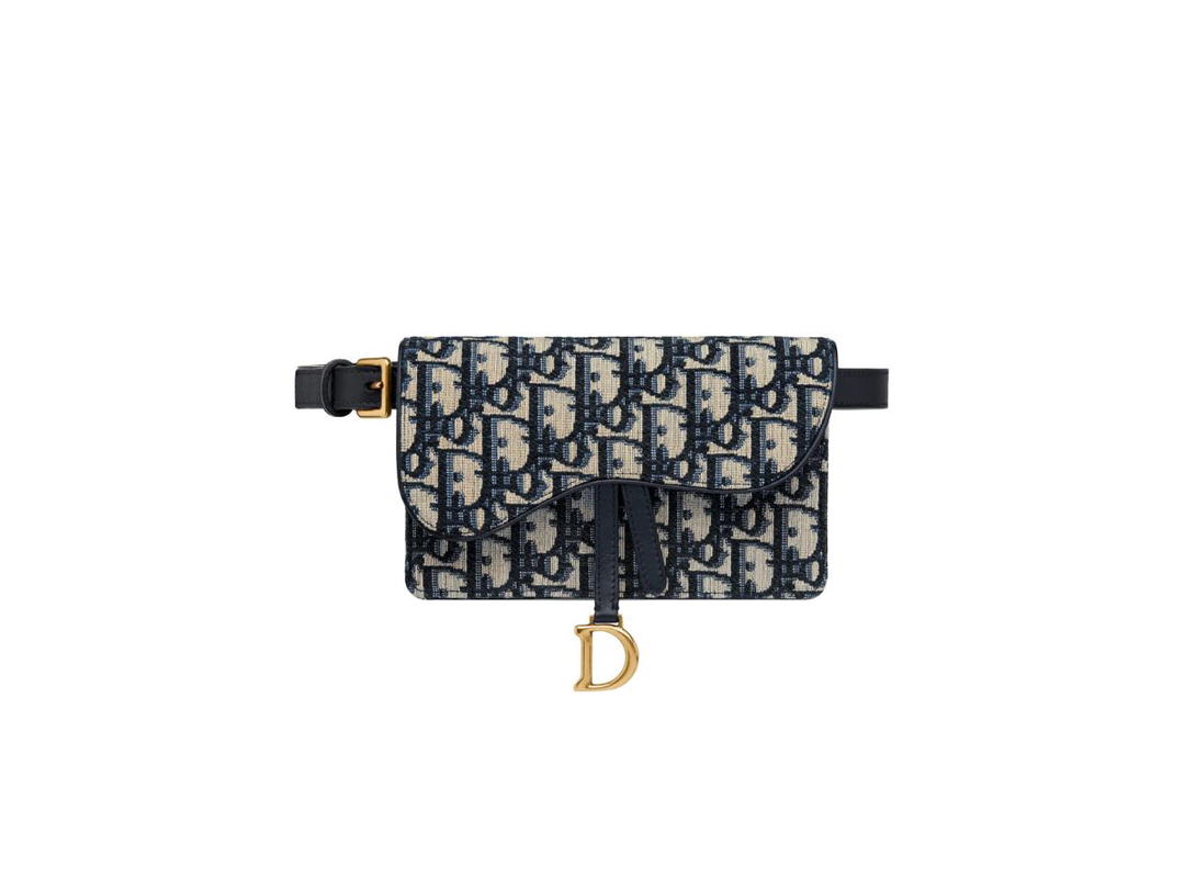 Dior Dior Saddle Belt Pouch In Blue Dior Oblique Jacquard