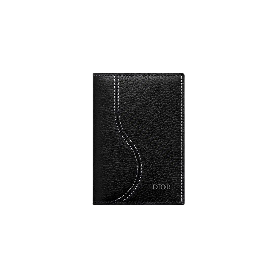Dior Dior Saddle Bi Fold Card Holder Black Grained Calfskin Leather Marquetry