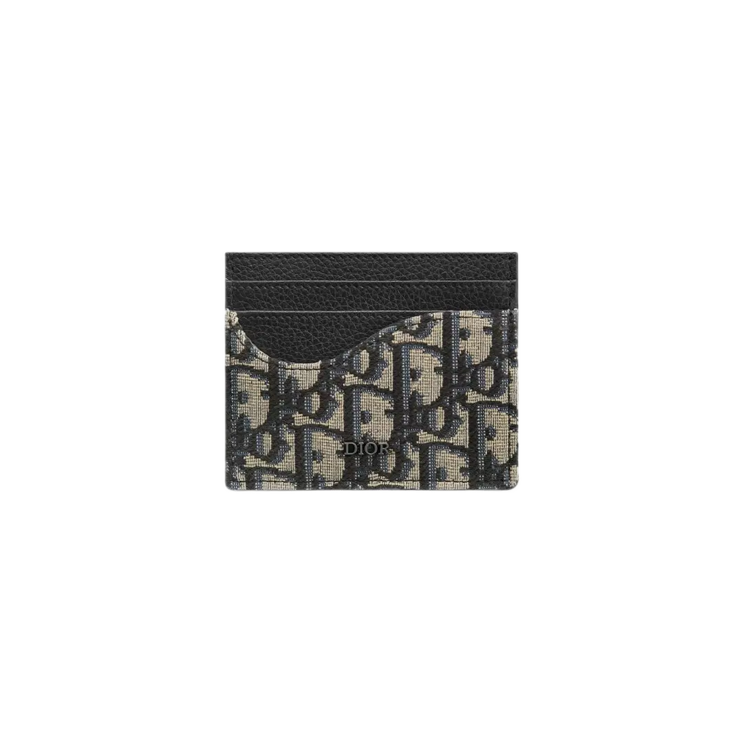 Dior Dior Saddle Card Holder Black Grained Calfskin Beige Black Dior Oblique Jacquard