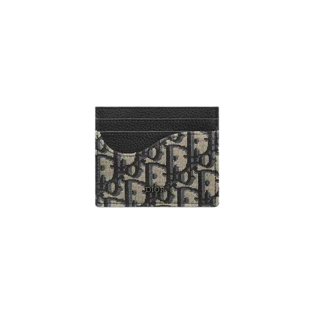 Dior Dior Saddle Card Holder Black Grained Calfskin Beige Black Dior Oblique Jacquard - view 1