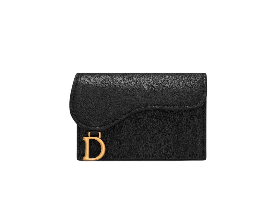 Dior Dior Saddle Flap Card Holder Black Goatskin