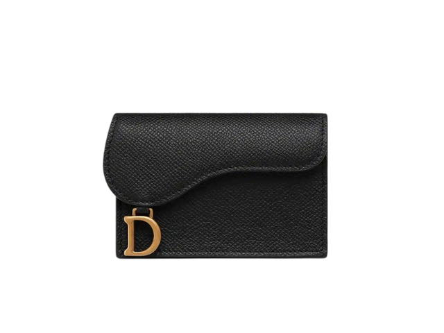 Dior Dior Saddle Flap Card Holder In Black Grained Calfskin With D Stirrup - view 1