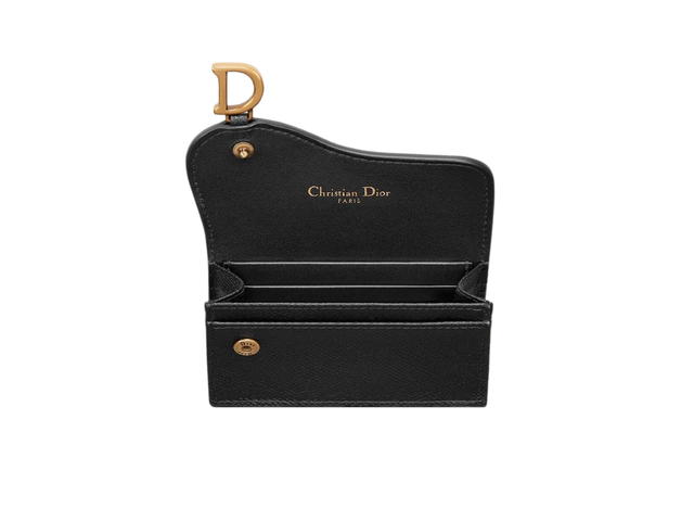 Dior Dior Saddle Flap Card Holder In Black Grained Calfskin With D Stirrup - view 3