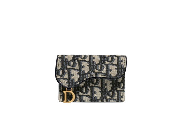 Dior Dior Saddle Flap Card Holder In Blue Dior Oblique Jacquard - view 1
