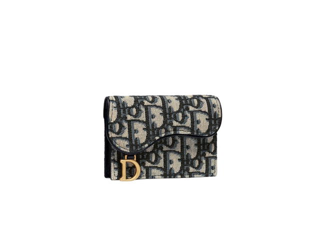 Dior Dior Saddle Flap Card Holder In Blue Dior Oblique Jacquard - view 2