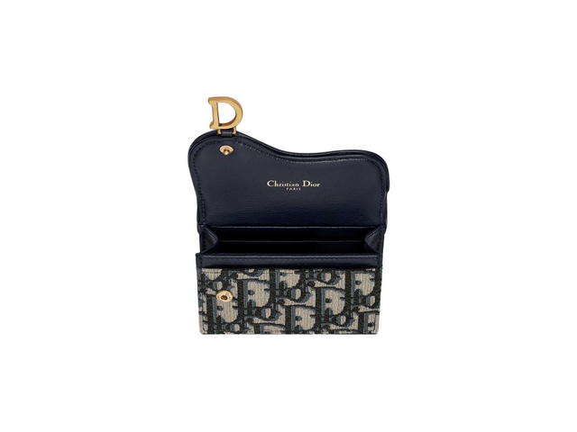 Dior Dior Saddle Flap Card Holder In Blue Dior Oblique Jacquard - view 3