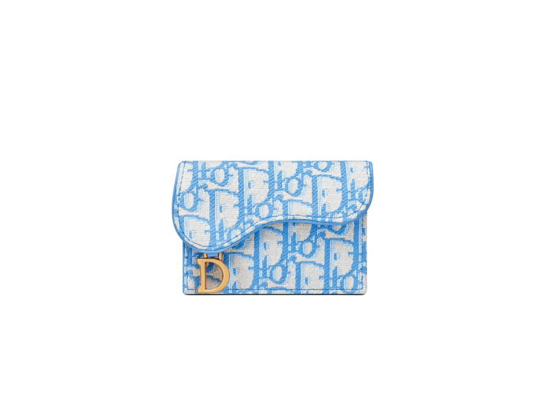 Dior Dior Saddle Flap Card Holder In Cornflower Blue Dior Oblique Jacquard