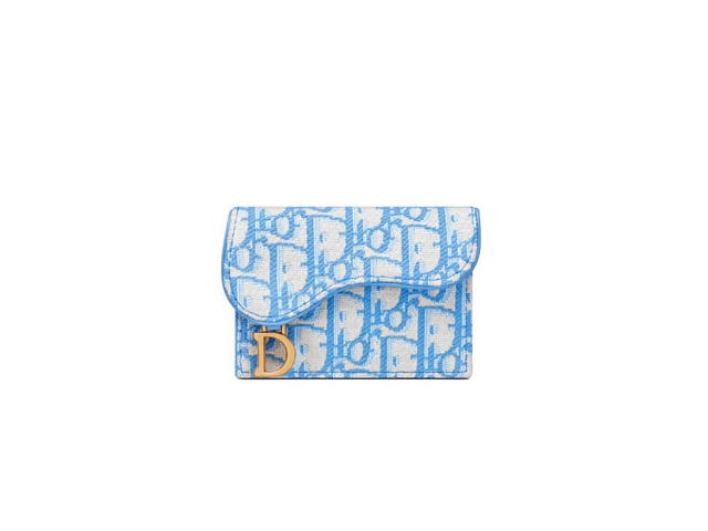 Dior Dior Saddle Flap Card Holder In Cornflower Blue Dior Oblique Jacquard - view 1