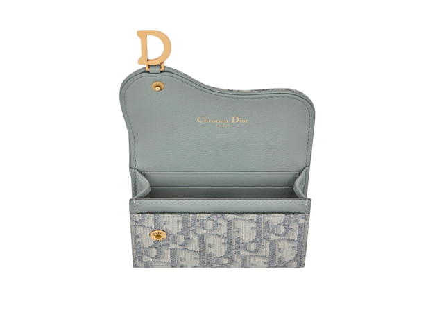 Dior Dior Saddle Flap Card Holder In Gray Dior Oblique Jacquard With Gold-Finish Metal - view 3