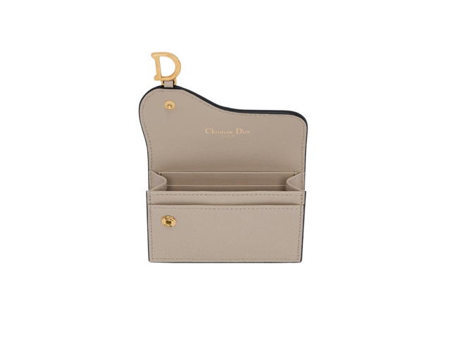 Dior Dior Saddle Flap Card Holder In Sand-Colored Goatskin With Gold-Finish Metal - view 3
