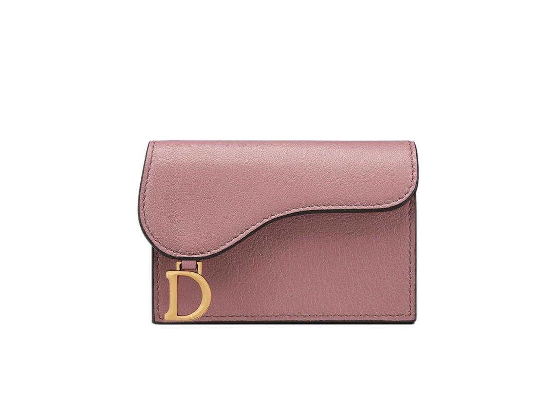 Dior Dior Saddle Flap Card Holder Peony Pink Goatskin