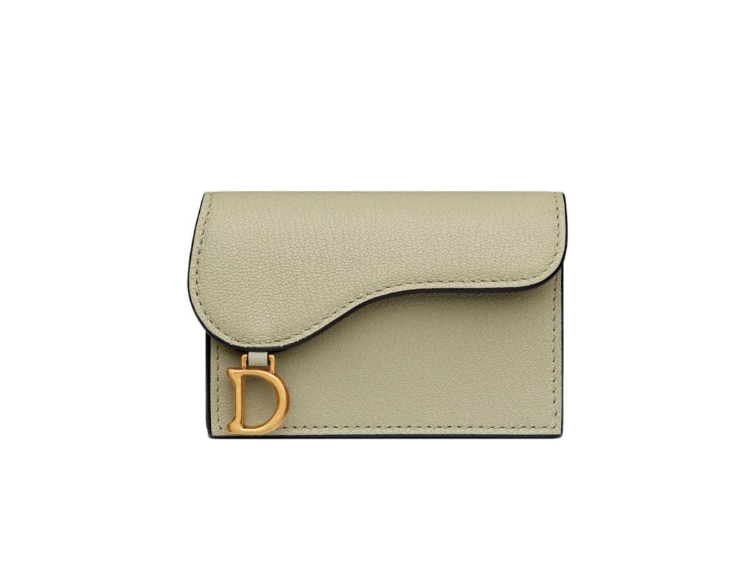 Dior Dior Saddle Flap Card Holder Sage Green Goatskin