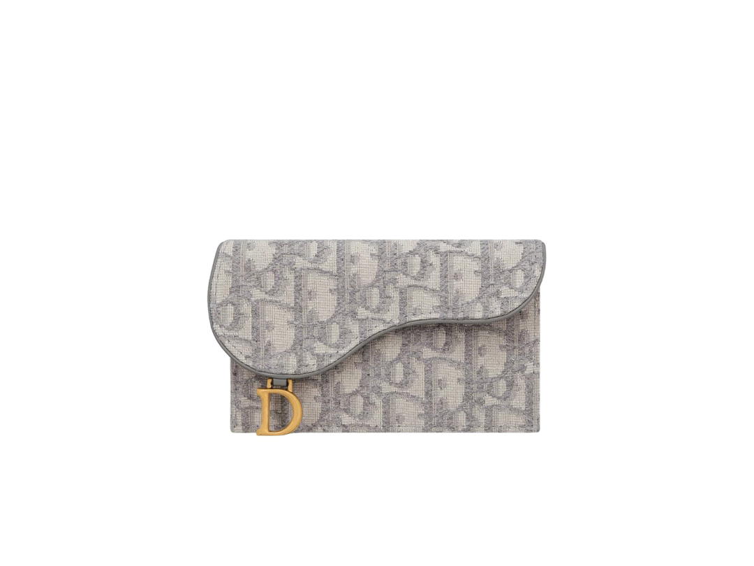 Dior Dior Saddle Flap Compact Zipped Card Holder Grey Dior Oblique Jacquard