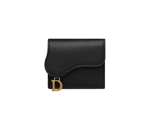 Dior Dior Saddle Lotus Wallet In Grained Calfskin With Gold-Tone Hardware Black - view 1