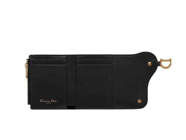 Dior Dior Saddle Lotus Wallet In Grained Calfskin With Gold-Tone Hardware Black - view 3