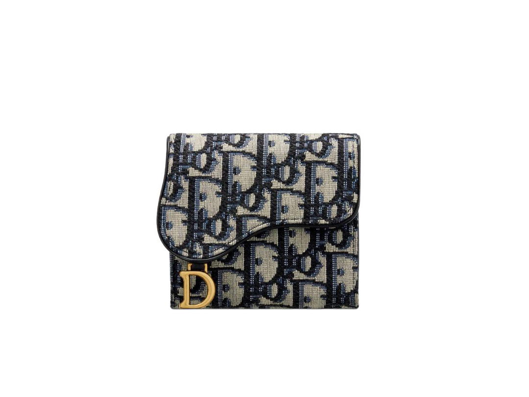 Dior Dior Saddle Lotus Wallet Blue Dior Oblique Jacquard