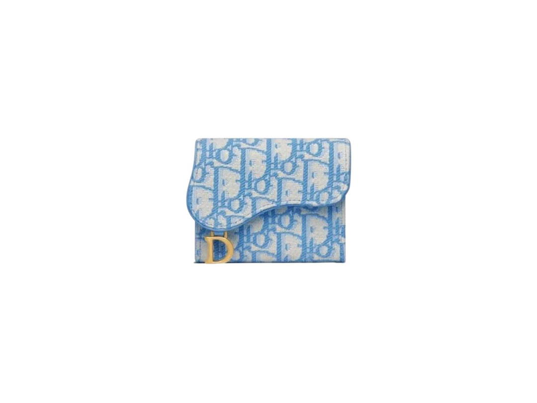 Dior Dior Saddle Lotus Wallet In Cornflower Blue Dior Oblique Jacquard