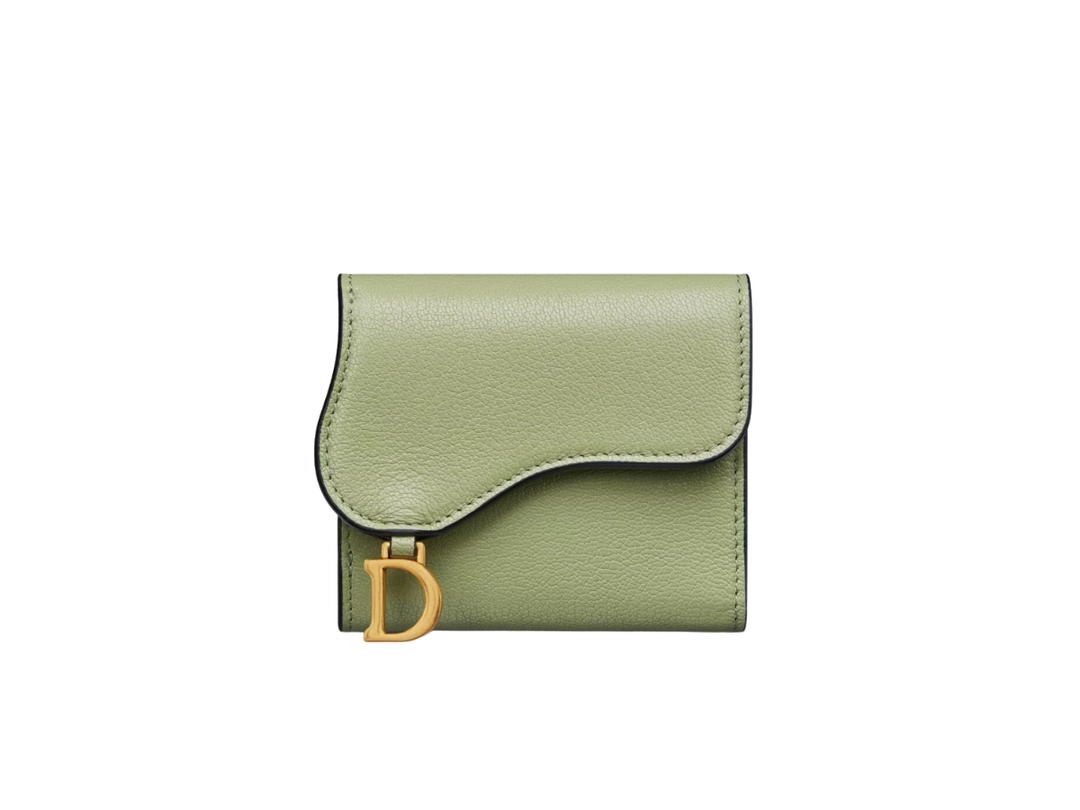 Dior Dior Saddle Lotus Wallet In Goatskin With Gold-tone Hardware Ethereal Green