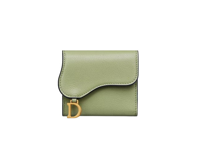 Dior Dior Saddle Lotus Wallet In Goatskin With Gold-tone Hardware Ethereal Green - view 1