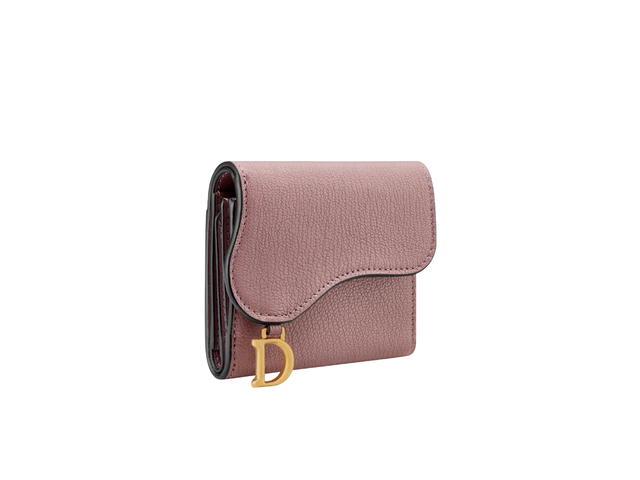 Dior Dior Saddle Lotus Wallet In Goatskin With Gold-tone Hardware Peony Pink - view 3