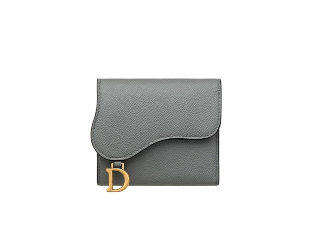 Dior Dior Saddle Lotus Wallet In Grained Calfskin With Gold-tone Hardware Gray - view 1
