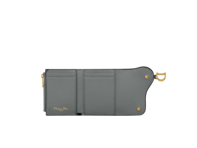 Dior Dior Saddle Lotus Wallet In Grained Calfskin With Gold-tone Hardware Gray - view 3