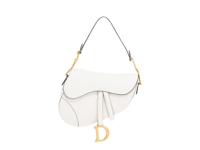 Dior Dior Saddle Medium White Grained Leather Handbag With Leather Strap - view 1