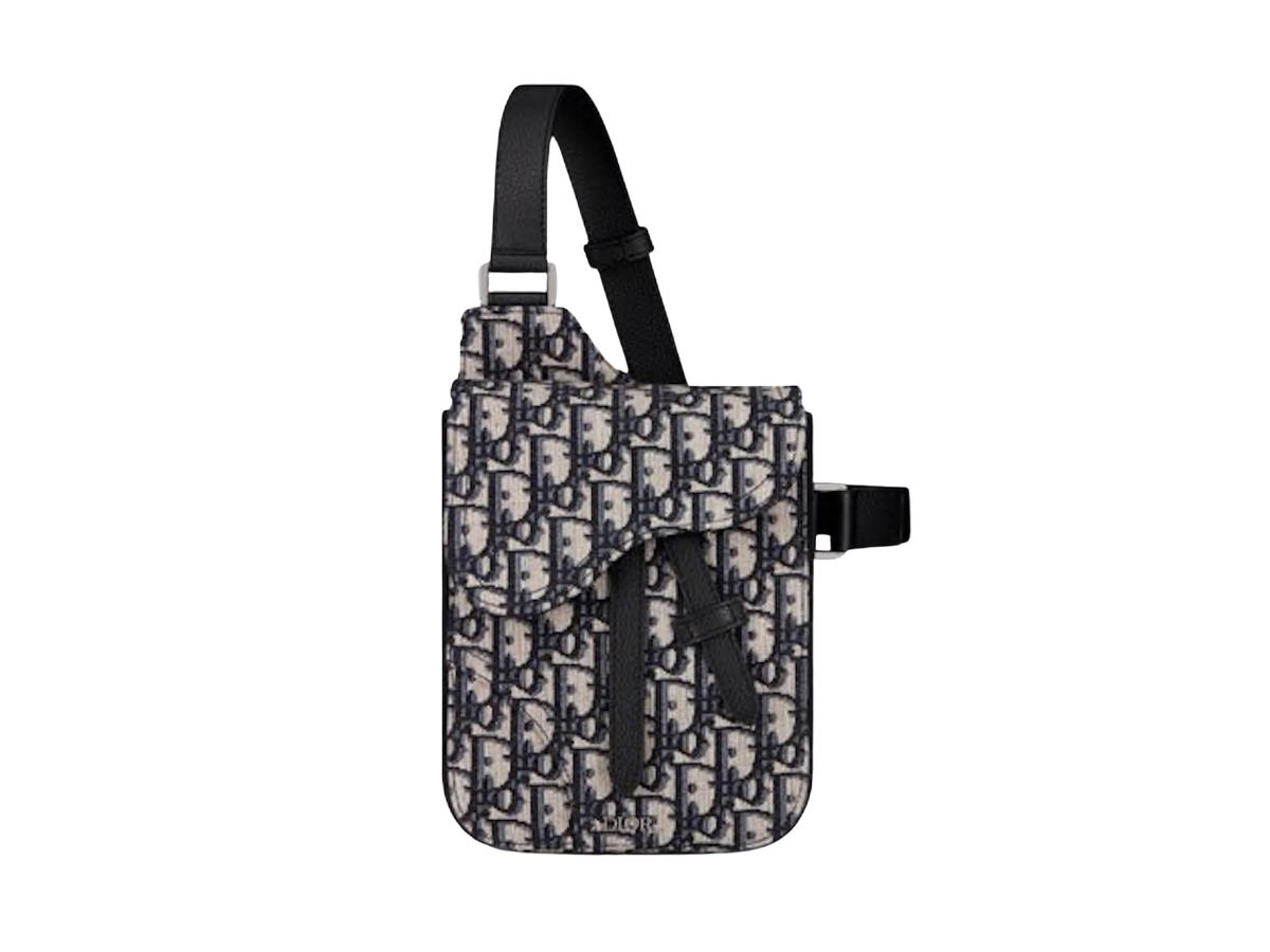 Dior Dior Saddle Pouch In Black-Beige Oblique Jacquard Canvas With Ruthenium-Tone Hardware