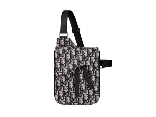 Dior Dior Saddle Pouch In Black-Beige Oblique Jacquard Canvas With Ruthenium-Tone Hardware - view 1
