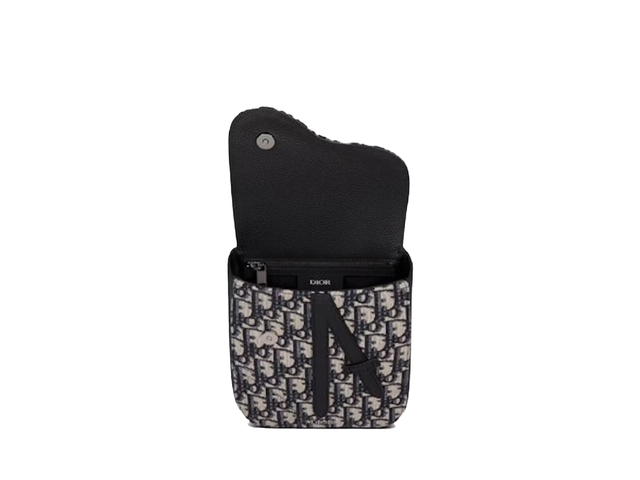Dior Dior Saddle Pouch In Black-Beige Oblique Jacquard Canvas With Ruthenium-Tone Hardware - view 3