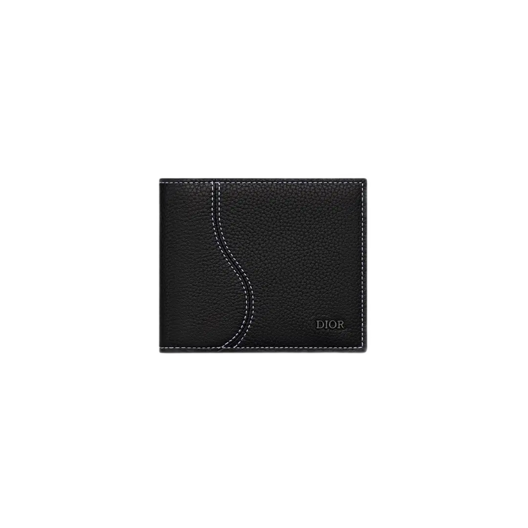 Dior Dior Saddle Wallet Black Grained Calfskin Leather Marquetry