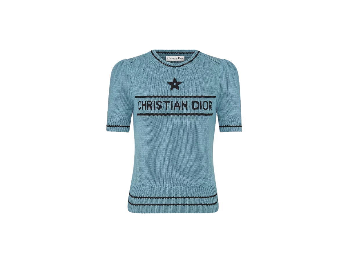 Dior Dior Short-Sleeved Sweater Blue Wool and Cashmere Knit