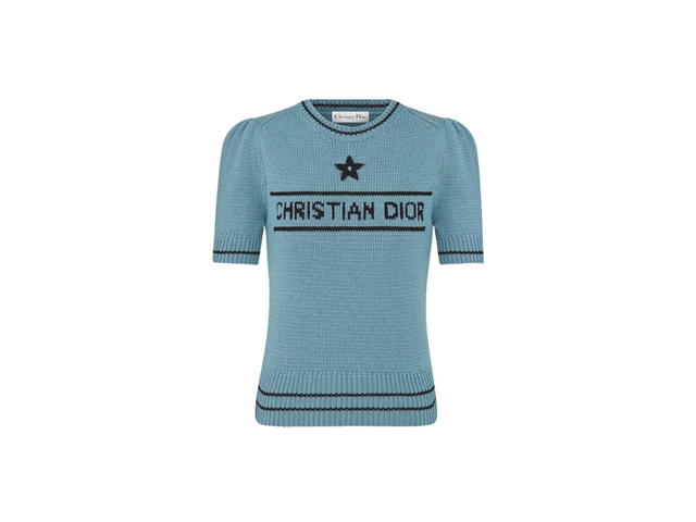 Dior Dior Short-Sleeved Sweater Blue Wool and Cashmere Knit - view 1