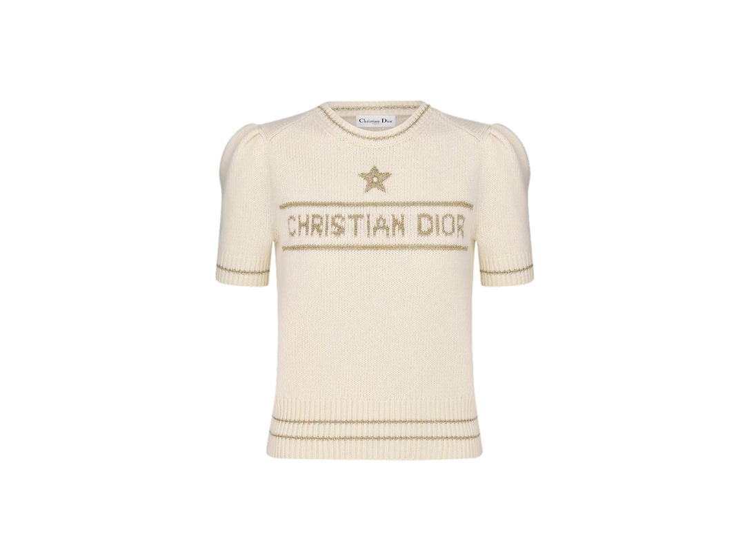 Dior Dior Short-Sleeved Sweater Gold-Tone Blended Virgin Wool and Cashmere Knit