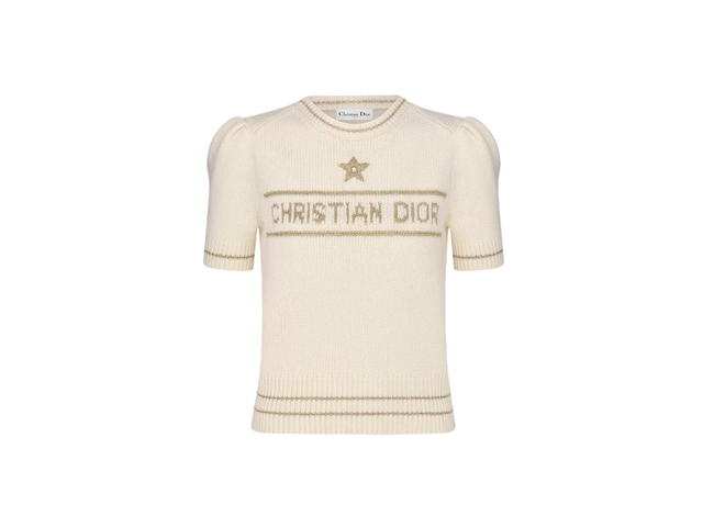 Dior Dior Short-Sleeved Sweater Gold-Tone Blended Virgin Wool and Cashmere Knit - view 1