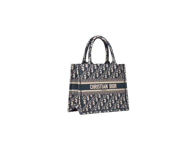 Dior Dior Small Book Tote In Blue Dior Oblique Embroidery - view 2