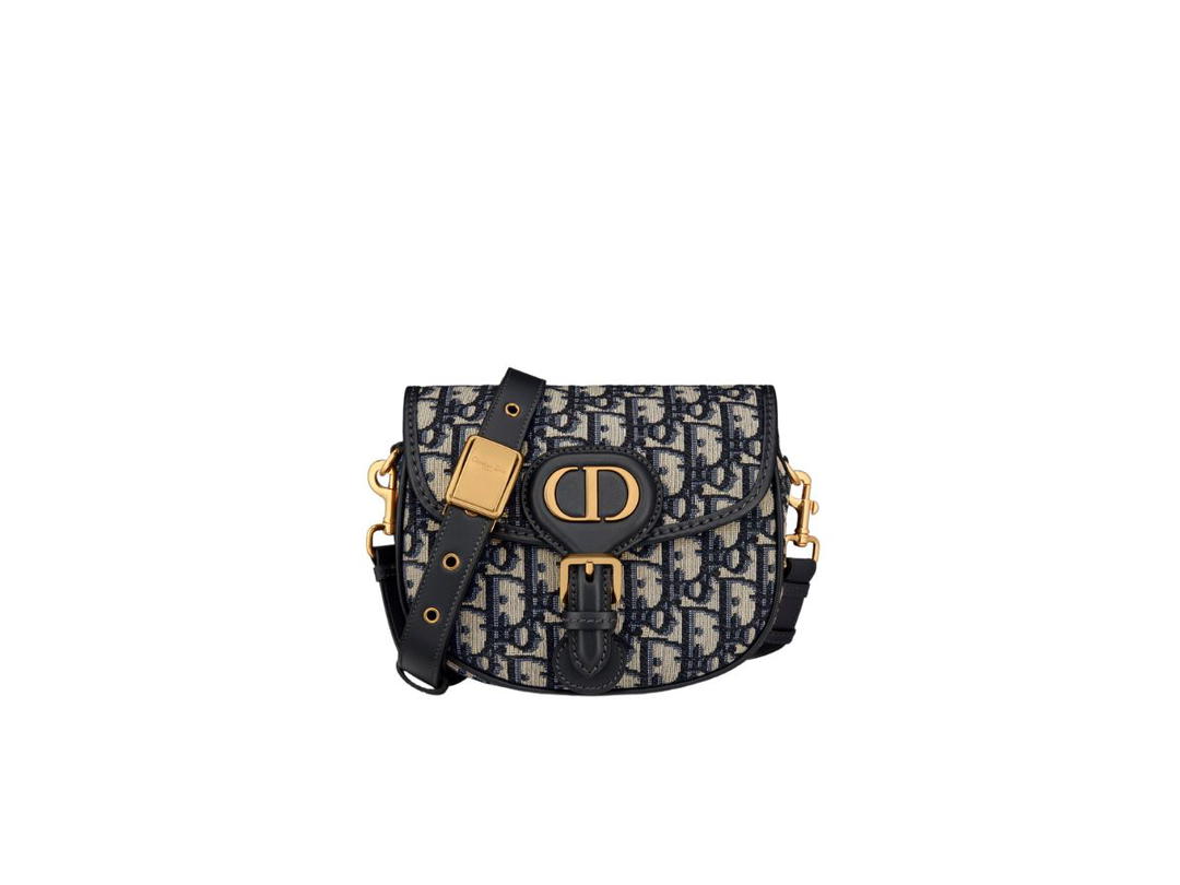 Dior Dior Small Dior Bobby Bag In Blue Dior Oblique Jacquard With Antique Gold-Finish Metal Hardware