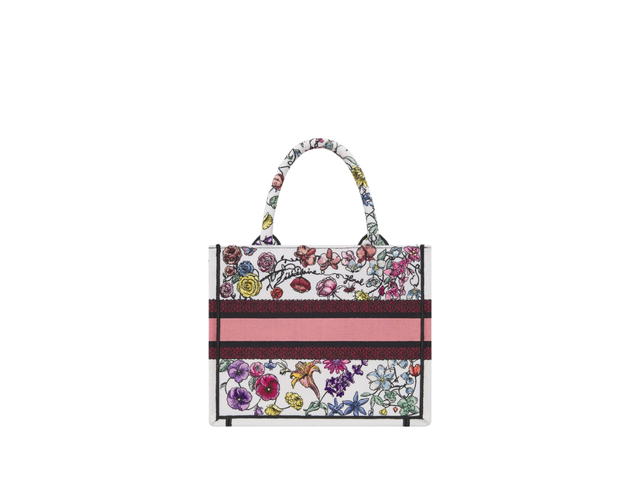 Dior Dior Small Dior Book Tote Bag In White Multicolor Florilegio Embroidery With Christian Dior Paris Signature - view 3