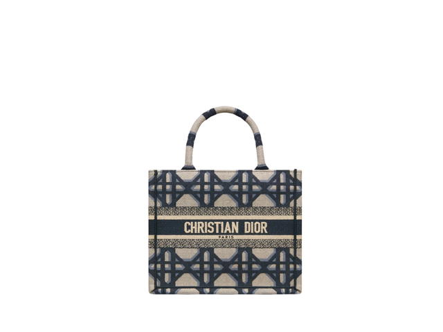 Dior Dior Small Dior Book Tote In Beige-Blue Macrocannage Embroidery Motif With The Christian Dior Paris Signature - view 1