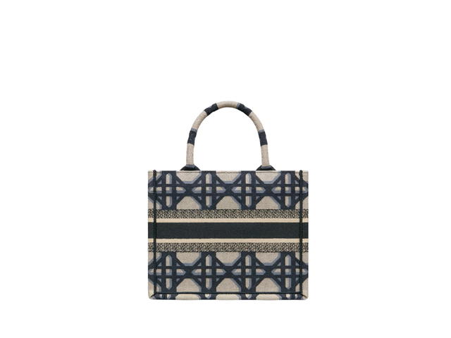 Dior Dior Small Dior Book Tote In Beige-Blue Macrocannage Embroidery Motif With The Christian Dior Paris Signature - view 3