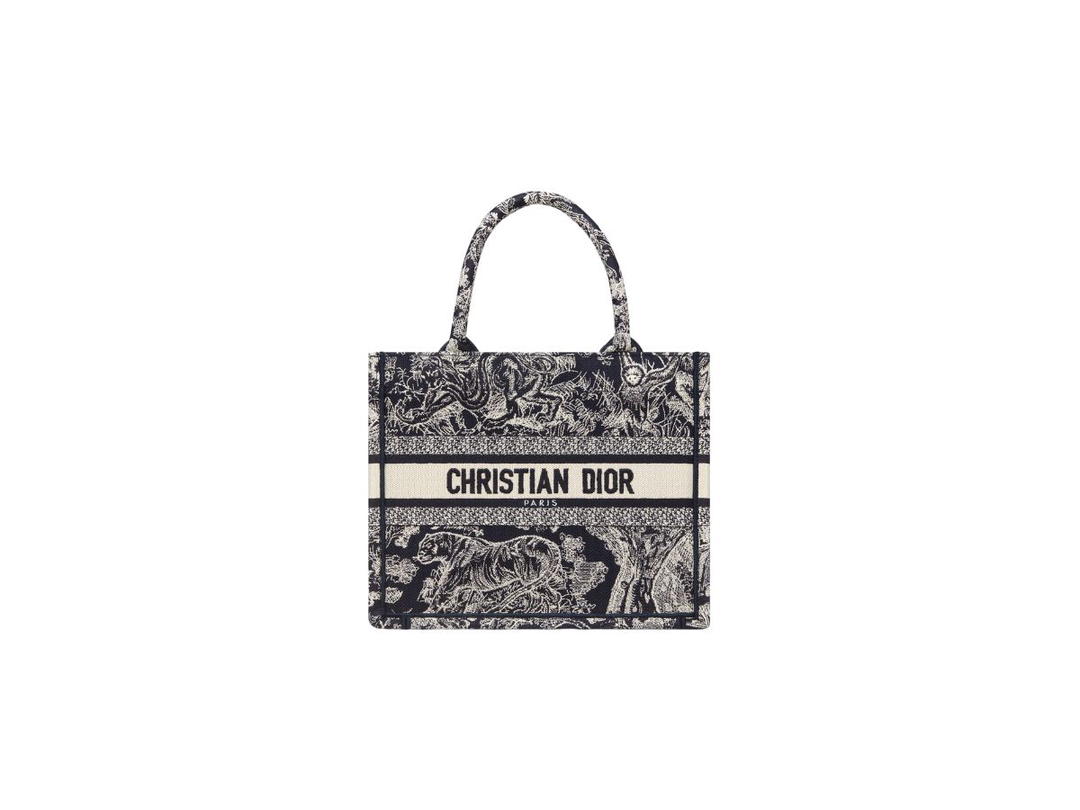 Dior Dior Small Dior Book Tote In Blue And White Toile De Jouy Reverse Embroidery