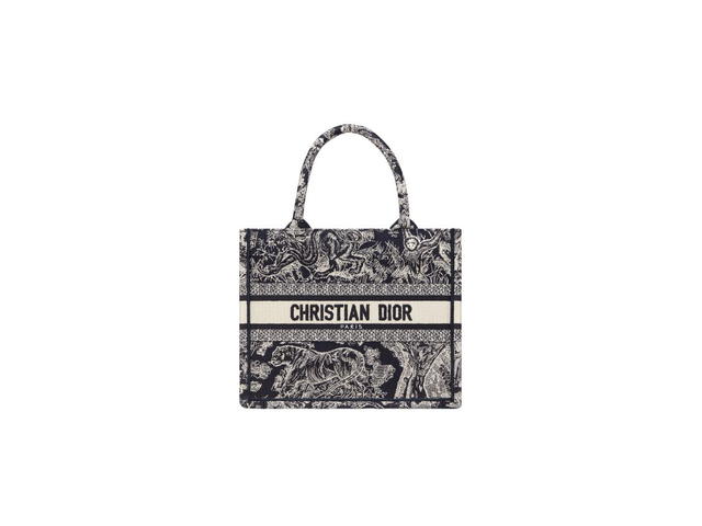 Dior Dior Small Dior Book Tote In Blue And White Toile De Jouy Reverse Embroidery - view 1